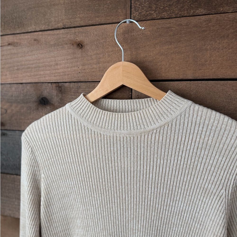 Vintage 90s Ribbed Mock Neck Sweater Sag Harbor Beige - Picture 8 of 12